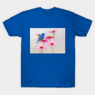 Indigo Bunting and Pink Zinnia T-Shirt